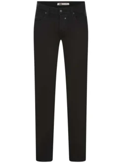Jean noir uni en coton avec 5 poches et un bouton noir au niveau de la taille