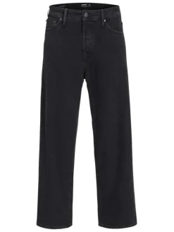 Jean noir uni 5 poches avec une coupe loose et une taille mi-haute