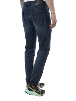 Jean nuit délavé en coton mélangé avec une coupe slim et à fermeture zippée boutonnée