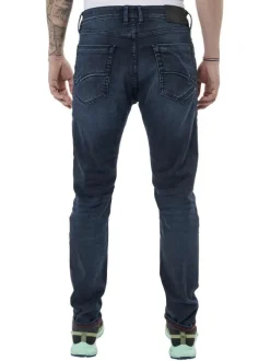 Jean nuit délavé en coton mélangé avec une coupe slim et à fermeture zippée boutonnée