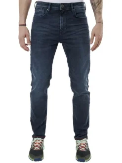 Jean nuit délavé en coton mélangé avec une coupe slim et à fermeture zippée boutonnée