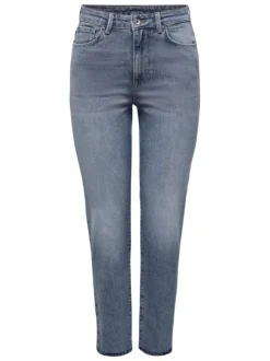 Jean Onlemily Stretch Hw St Ak Dnm en coton gris clair uni coupe regular fit
