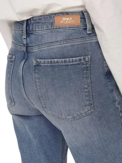 Jean Onlemily Stretch Hw St Ak Dnm en coton gris clair uni coupe regular fit