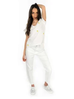 Jean Onlemily Stretch Hw Str Ank en coton blanc uni coupe regular fit