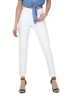 Jean Onlemily Stretch Hw Str Ank en coton blanc uni coupe regular fit