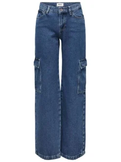 Jean Onlhoney Reg Waist Wide Leg en coton indigo uni coupe regular fit