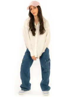 Jean Onlhoney Reg Waist Wide Leg en coton indigo uni coupe regular fit