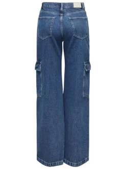 Jean Onlhoney Reg Waist Wide Leg en coton indigo uni coupe regular fit