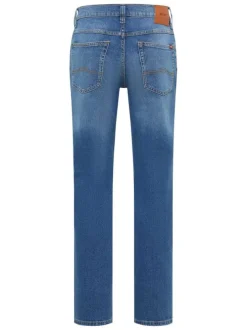 Jean 5 poches en coton bleu indigo délavé à coupe slim avec des passants