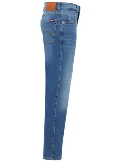 Jean 5 poches en coton bleu indigo délavé à coupe slim avec des passants