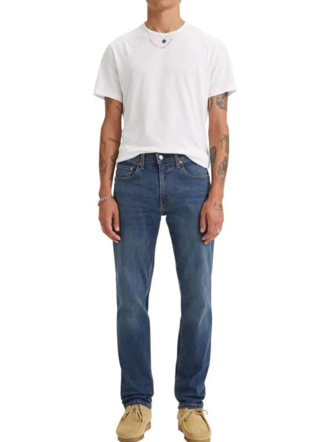 Jean 5 poches 502 en coton mélangé bleu avec surpiqûres orange et coupe droite