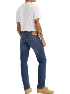 Jean 5 poches 502 en coton mélangé bleu avec surpiqûres orange et coupe droite