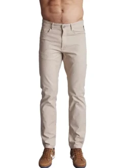 Jean 5 poches en coton sable uni mi-haut avec une coupe regular fit