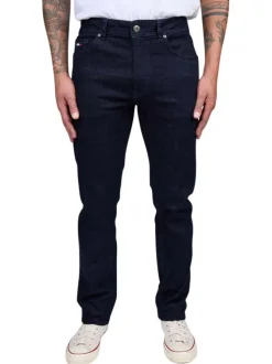Jean 5 poches indigo en coton avec logo tricolore brodé et une coupe slim