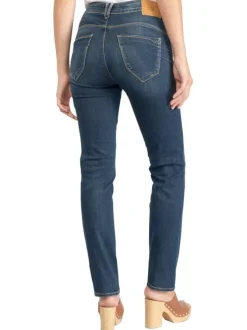 Jean Pulp High Regular en coton indigo uni avec une coupe ajustée et des surpiqûres oranges