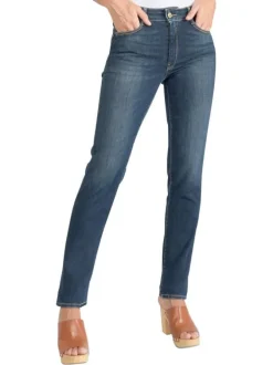 Jean Pulp High Regular en coton indigo uni avec une coupe ajustée et des surpiqûres oranges