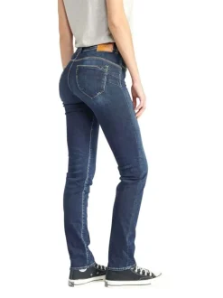 Jean Pulp High Regular en coton indigo uni avec une coupe ajustée et des surpiqûres oranges