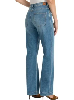 Jean Pulp High Regular en coton indigo uni avec une coupe ajustée et des surpiqûres oranges