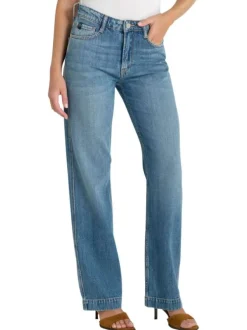 Jean Pulp High Regular en coton indigo uni avec une coupe ajustée et des surpiqûres oranges