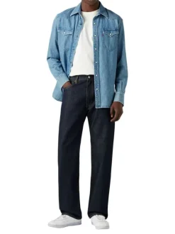 Jean 555 Relaxed Straight en coton nuit effet délavé avec une coupe droite