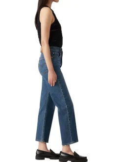 Jean Ribcage Straight Ankle droit en coton bleu délavé avec rivets cuivrés