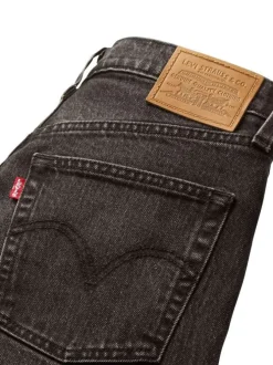 Jean Ribcage Straight Ankle noir en coton uni avec surpiqûres ton sur ton