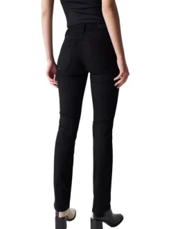 Jean Secret Push In Slim en coton noir avec un double boutonnage avant