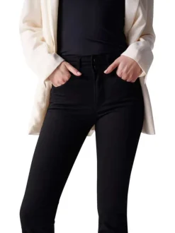 Jean Secret Push In Slim en coton noir avec un double boutonnage avant