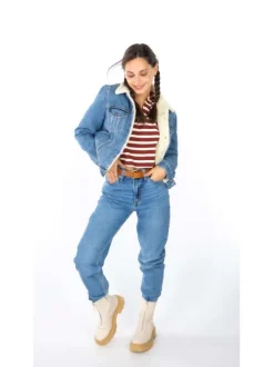 Jean 80S en coton stone uni coupe mom