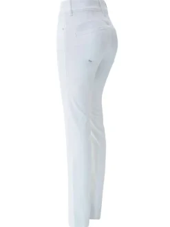 Jean slim en coton blanc uni avec bijou argenté sur la poche gousset