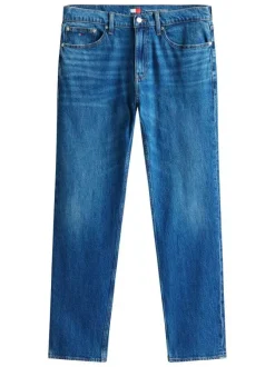 Jean slim en coton bleu avec des passants et une coupe droite