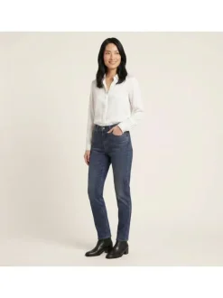 Jean slim en coton indigo uni avec une coupe slim et une taille intermédiaire