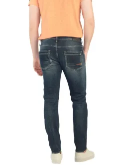 Jean slim 5 poches en conton stretch délavé bleu nuit effet froissé