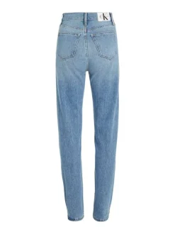 Jean Slim Straight en coton bleu uni délavé au niveau des genoux