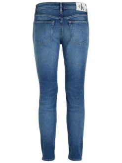 Jean Slim Taper en coton mélangé bleu avec une coupe slim et 3 poches avants