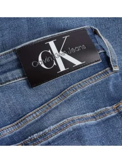 Jean Slim Taper en coton mélangé indigo effet délavé coupe slim avec 5 poches