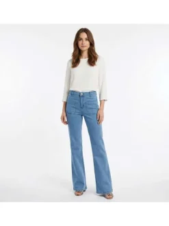 Jean Sonny en coton mélangé bleu clair uni pourvu d'une coupe flare