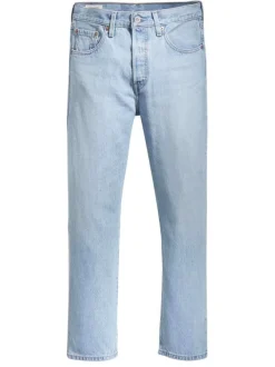 Jeans taille haute style 5 poches bleu clair délavé et avec une coupe droite