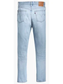 Jeans taille haute style 5 poches bleu clair délavé et avec une coupe droite