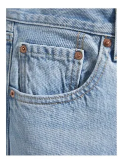 Jeans taille haute style 5 poches bleu clair délavé et avec une coupe droite