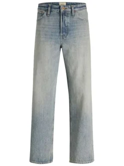 Jean stone uni avec une coupe droite et des passants pour ceinture
