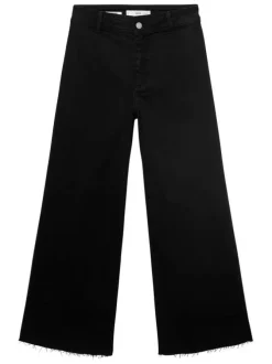 Jean style jupe-culotte en coton noir uni à coupe large et taille haute