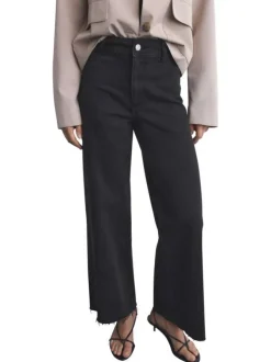 Jean style jupe-culotte en coton noir uni à coupe large et taille haute