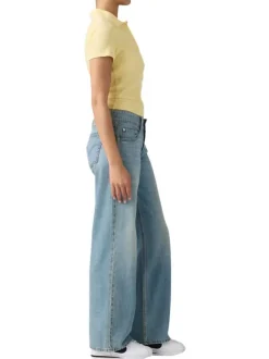 Jean Superlow Loose en coton bleu uni à coupe droite pourvu de multiples poches