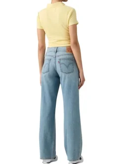 Jean Superlow Loose en coton bleu uni à coupe droite pourvu de multiples poches