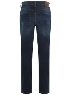 Jean Vegas en coton indigo slim avec patch de la marque à l'arrière