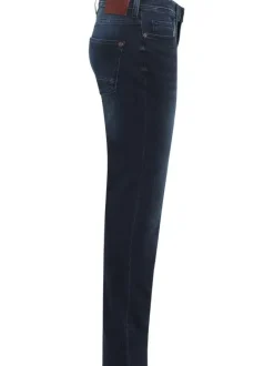Jean Vegas en coton indigo slim avec patch de la marque à l'arrière