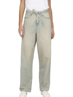 Jean Venice-Bleecker Mw Baggy en coton stone uni avec poches et ceinture denim