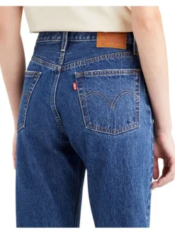Jean vintage 501® Crop en coton bleu uni à coupe regular fit zippée et jambe 7/8