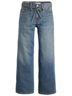 Jean Xl Straight en coton bleu délavé avec coupe bootcut oversize et cordon